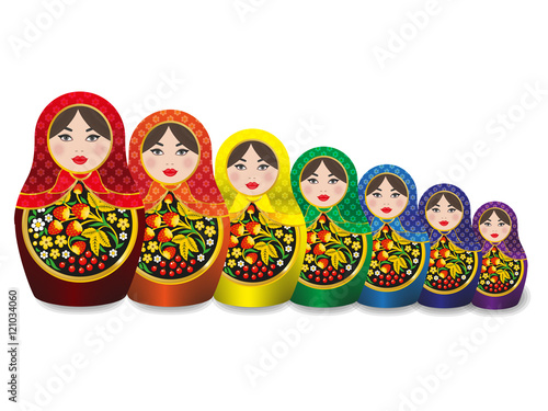 Russian dolls on white background