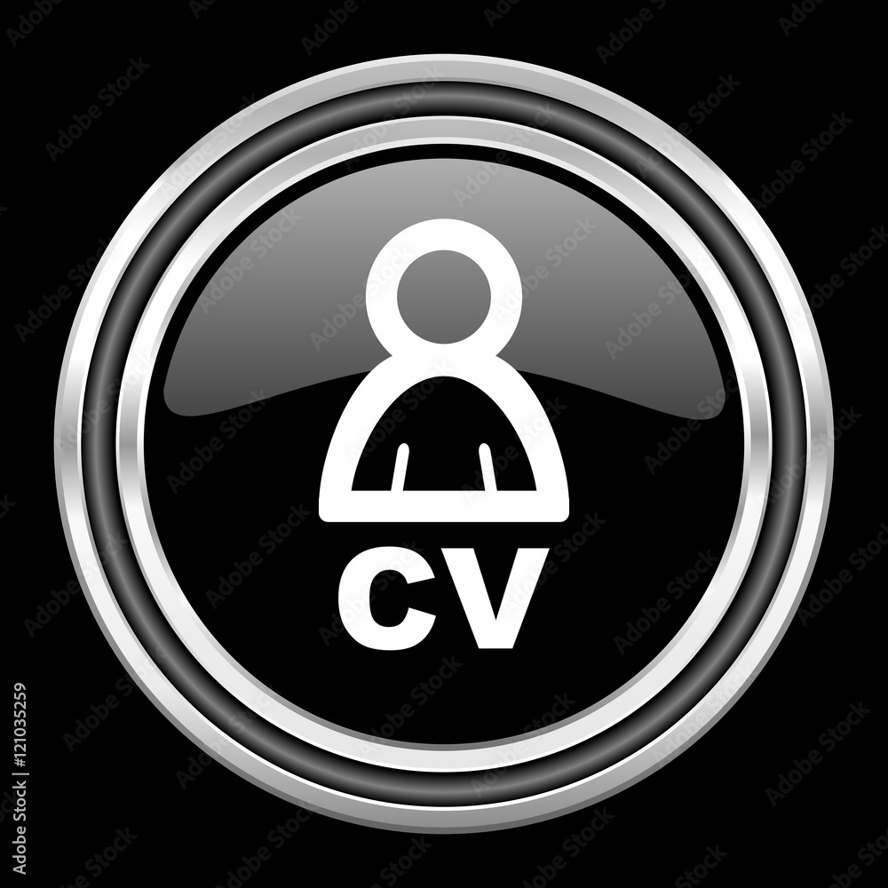 cv silver chrome metallic round web icon on black background cv silver chrome metallic round web icon on black background