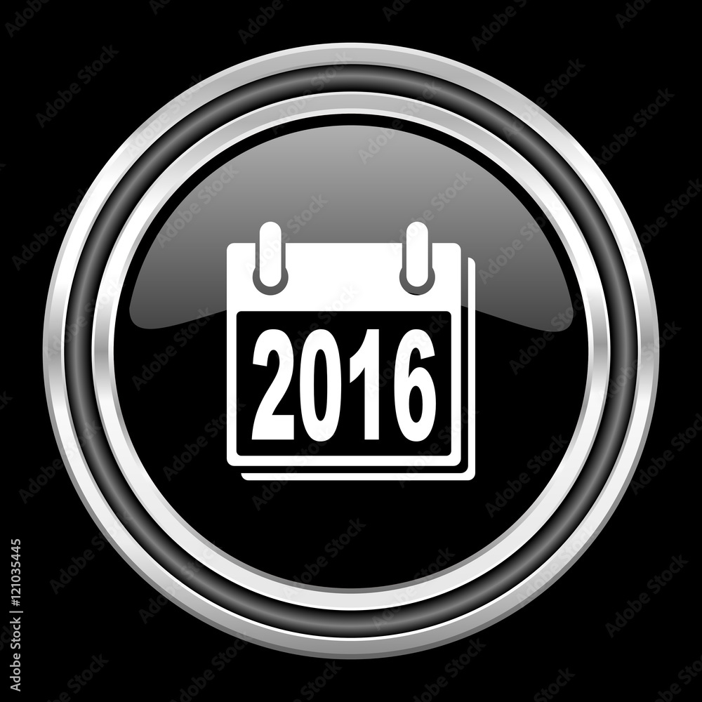new year 2016 silver chrome metallic round web icon on black background new year 2016 silver chrome metallic round web icon on black background
