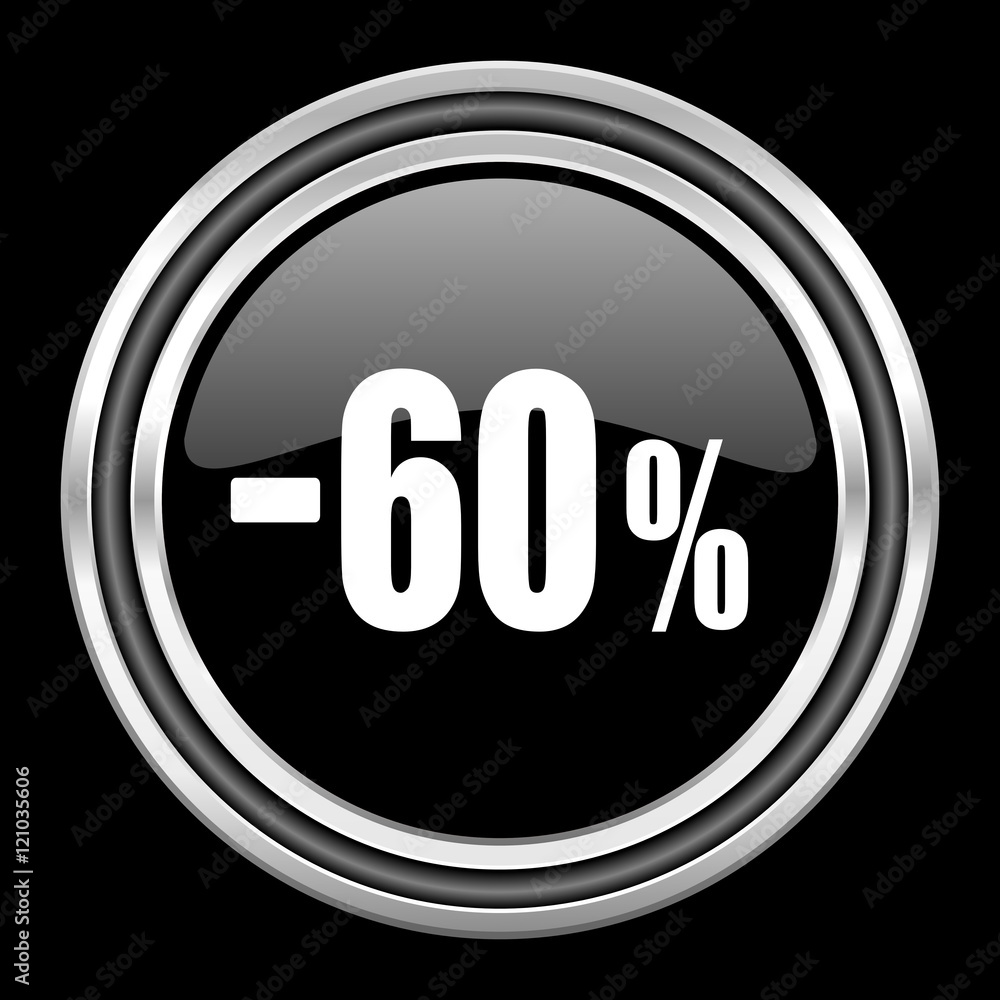 60 percent sale retail silver chrome metallic round web icon on black background 60 percent sale retail silver chrome metallic round web icon on black background