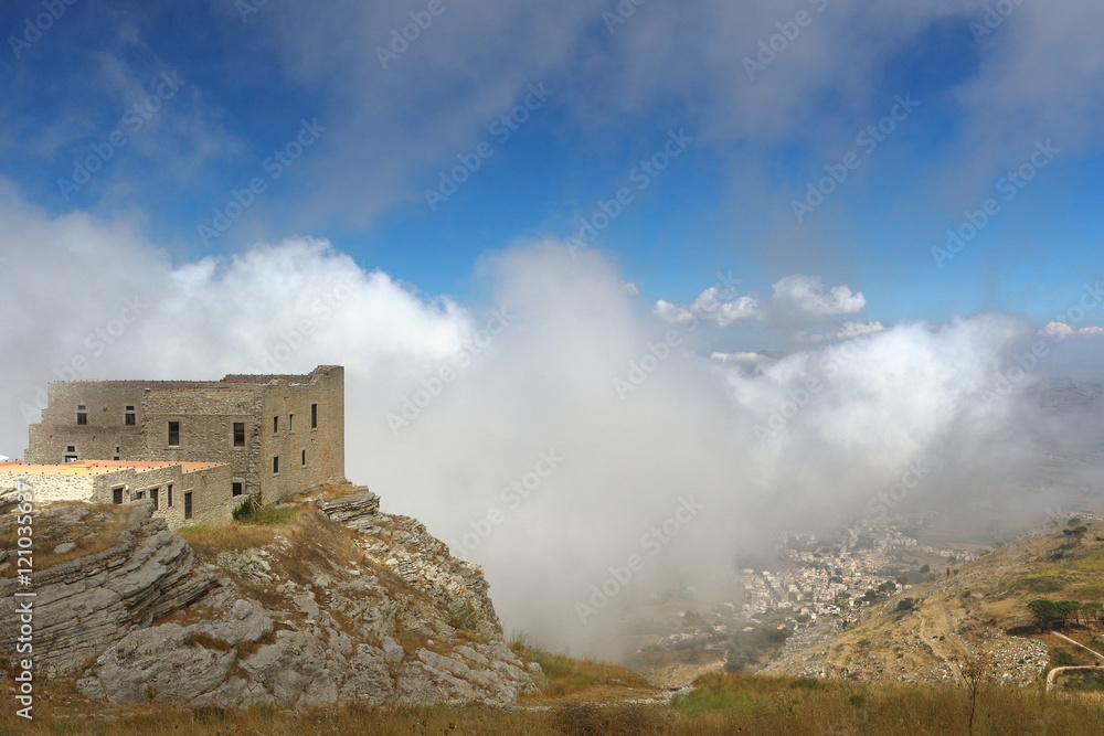Castle of the Spanish district in Erice, old medieval village on the top of the mountain,  Sicilia, italy