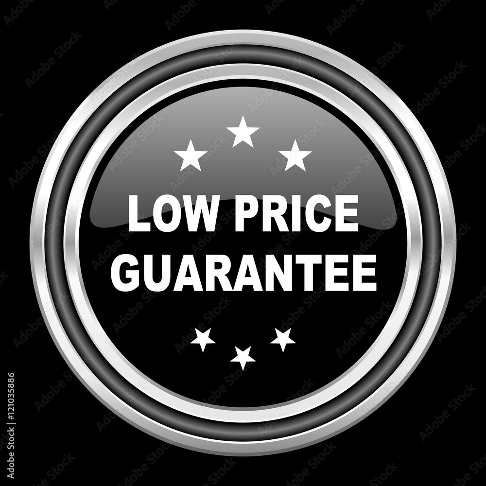 low price guarantee silver chrome metallic round web icon on black background low price guarantee silver chrome metallic round web icon on black background