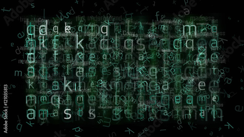 Абстрактный фон из бело-зеленых букв и слов photo