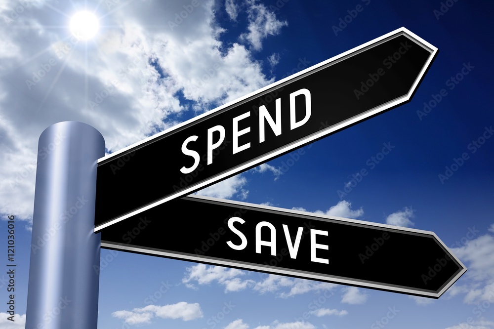 Fototapeta premium Singpost illustration, two arrows - spend or save