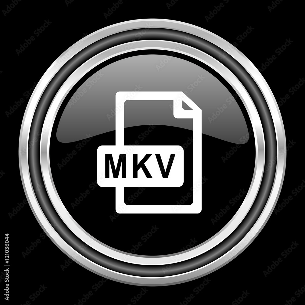 mkv file silver chrome metallic round web icon on black background mkv file silver chrome metallic round web icon on black background