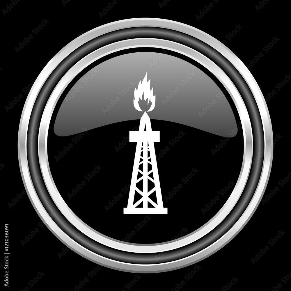 gas silver chrome metallic round web icon on black background gas silver chrome metallic round web icon on black background