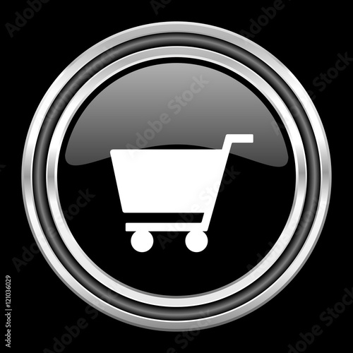 cart silver chrome metallic round web icon on black background