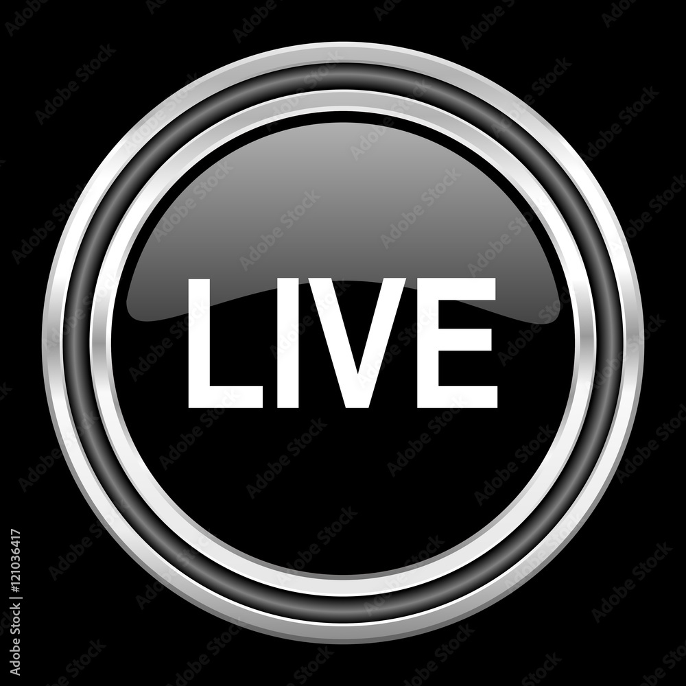 live silver chrome metallic round web icon on black background live silver chrome metallic round web icon on black background