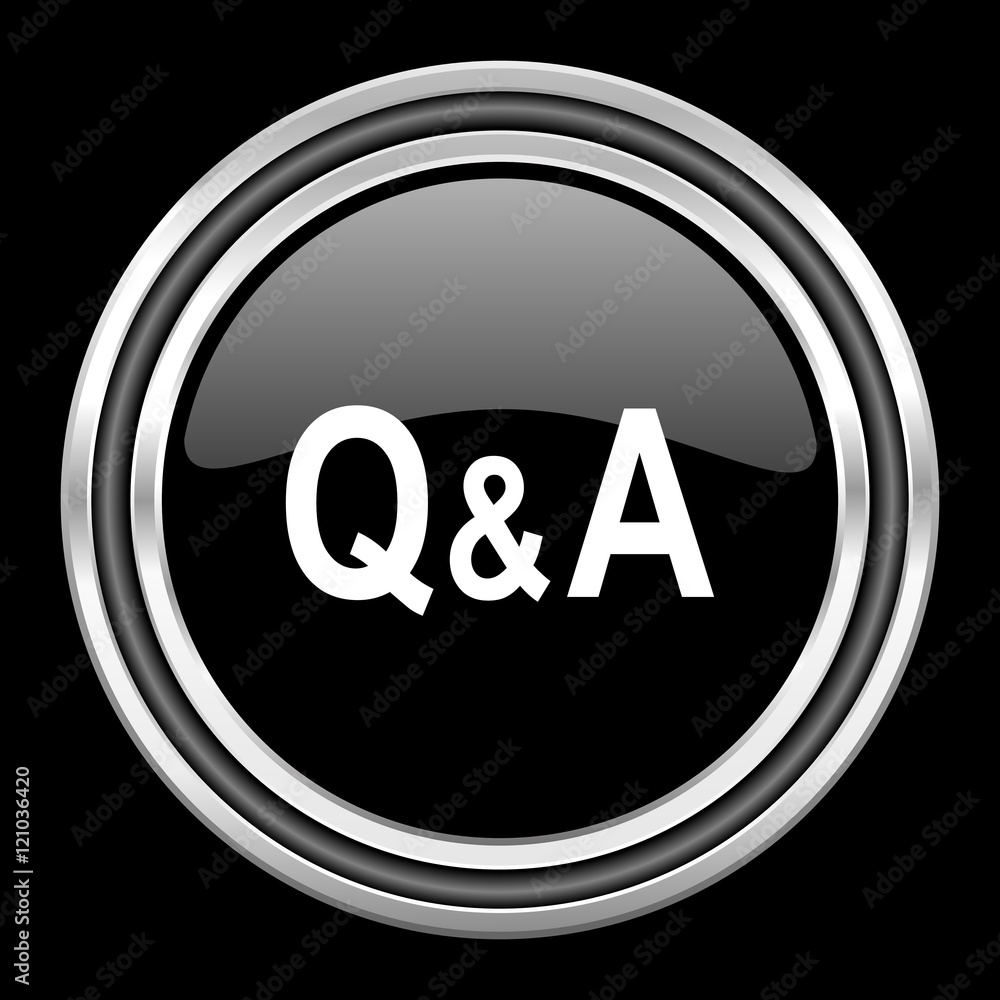 question answer silver chrome metallic round web icon on black background question answer silver chrome metallic round web icon on black background