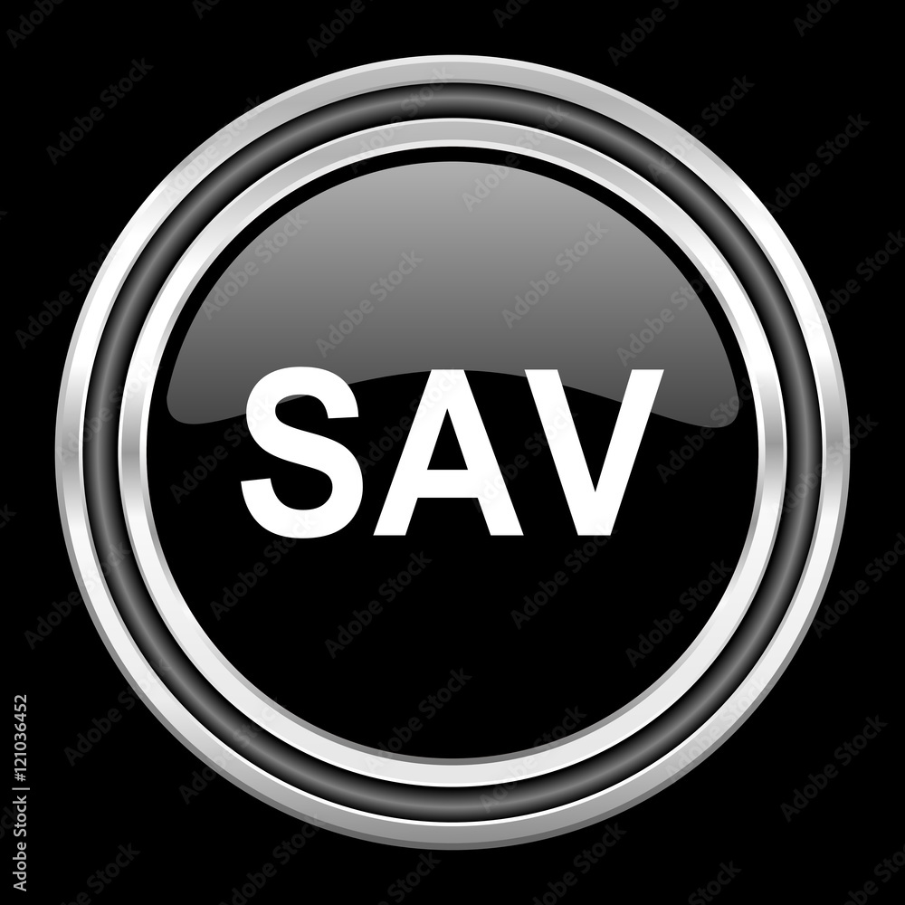 sav silver chrome metallic round web icon on black background sav silver chrome metallic round web icon on black background