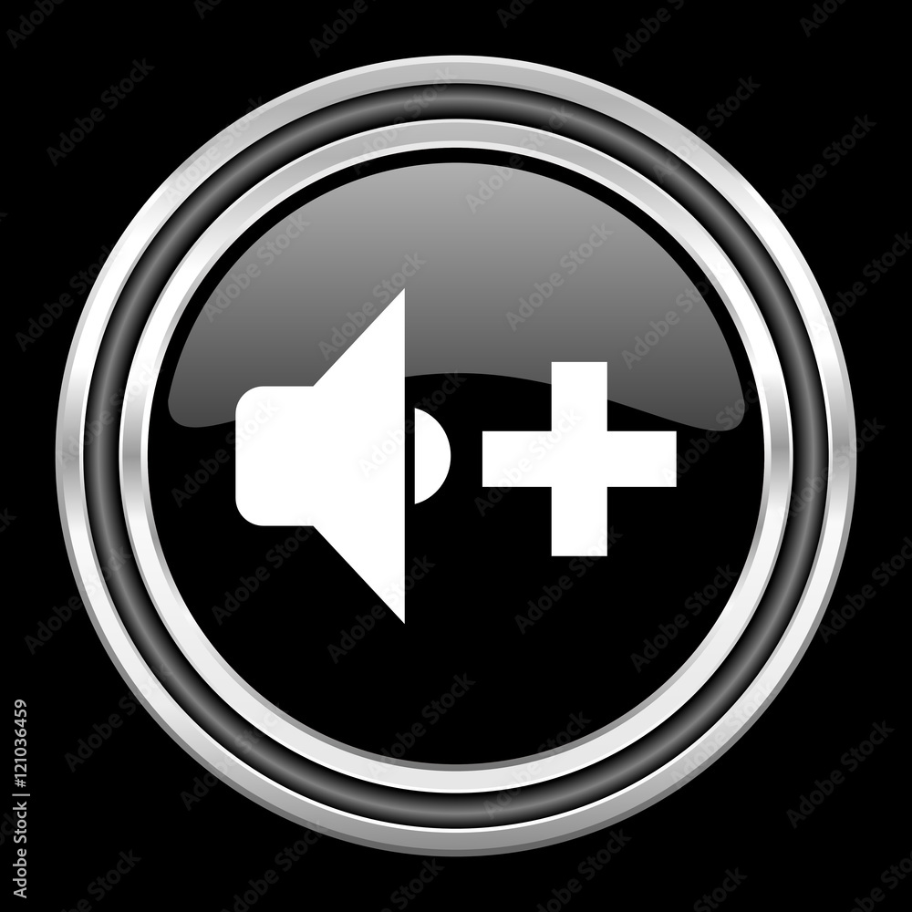 speaker volume silver chrome metallic round web icon on black background