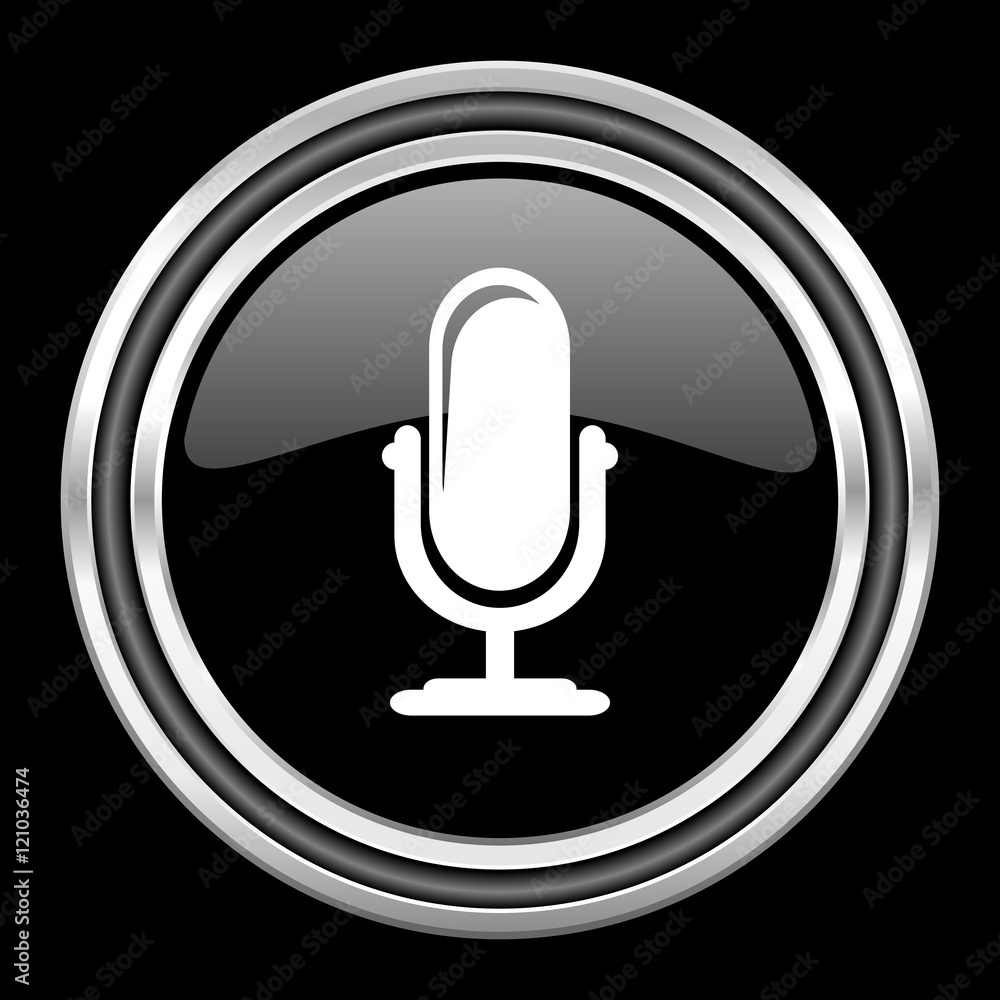 microphone silver chrome metallic round web icon on black background microphone silver chrome metallic round web icon on black background