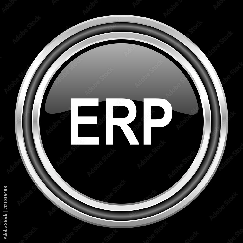 erp silver chrome metallic round web icon on black background erp silver chrome metallic round web icon on black background