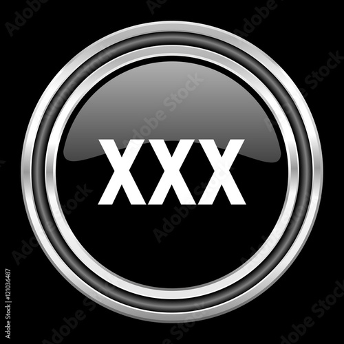 xxx silver chrome metallic round web icon on black background