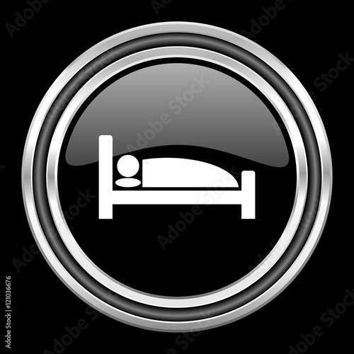 hotel silver chrome metallic round web icon on black background