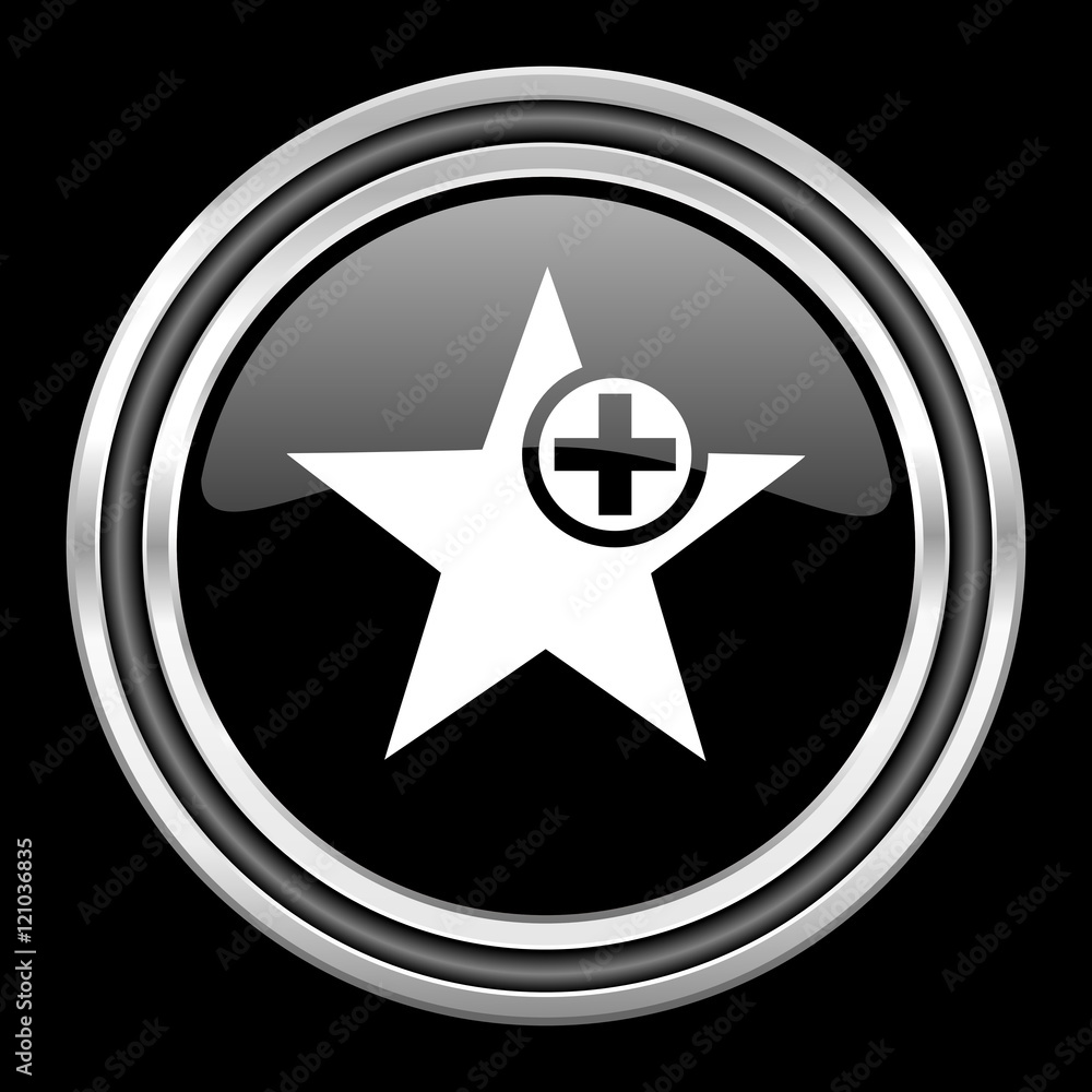 star silver chrome metallic round web icon on black background star silver chrome metallic round web icon on black background