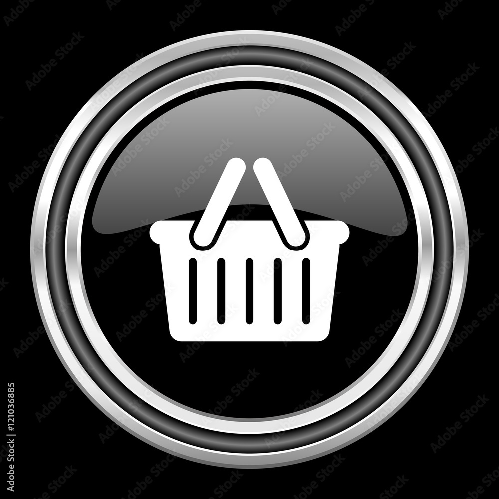 cart silver chrome metallic round web icon on black background cart silver chrome metallic round web icon on black background
