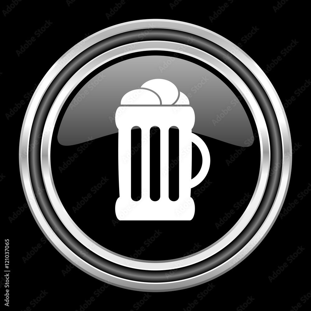 beer silver chrome metallic round web icon on black background beer silver chrome metallic round web icon on black background