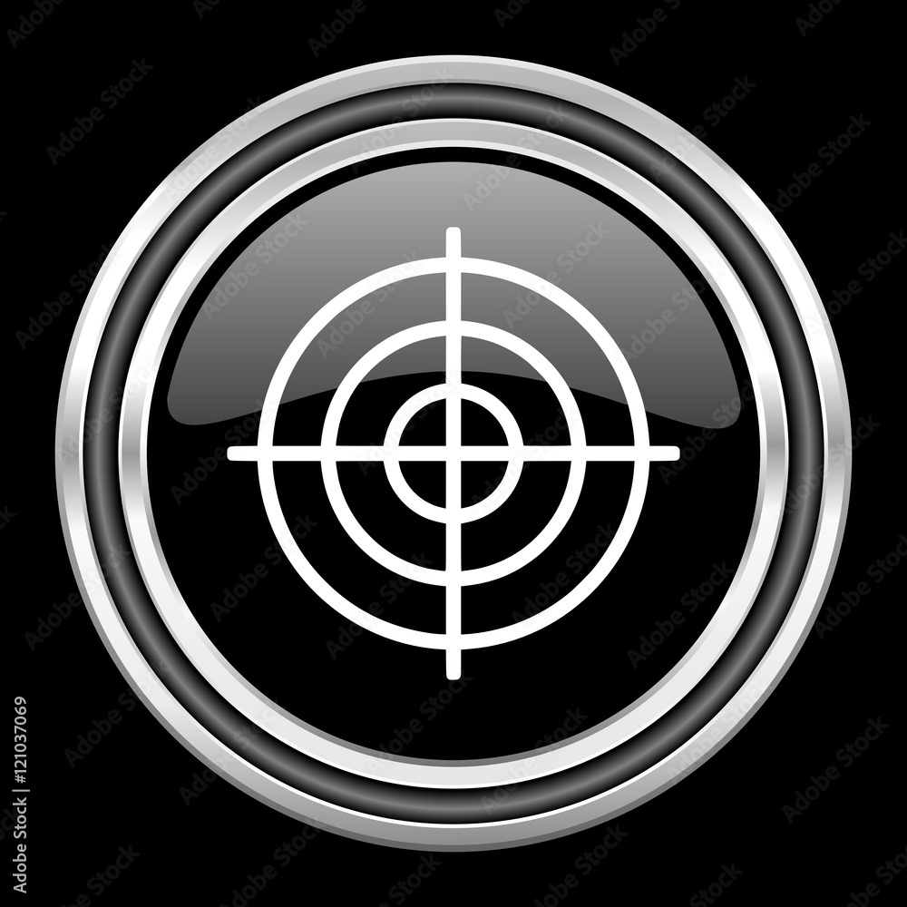 target silver chrome metallic round web icon on black background target silver chrome metallic round web icon on black background
