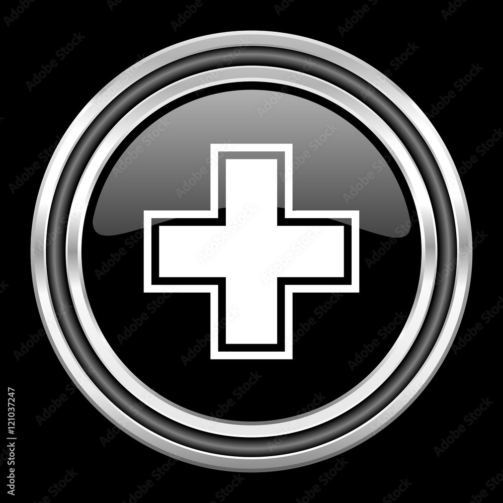Obraz premium pharmacy silver chrome metallic round web icon on black background