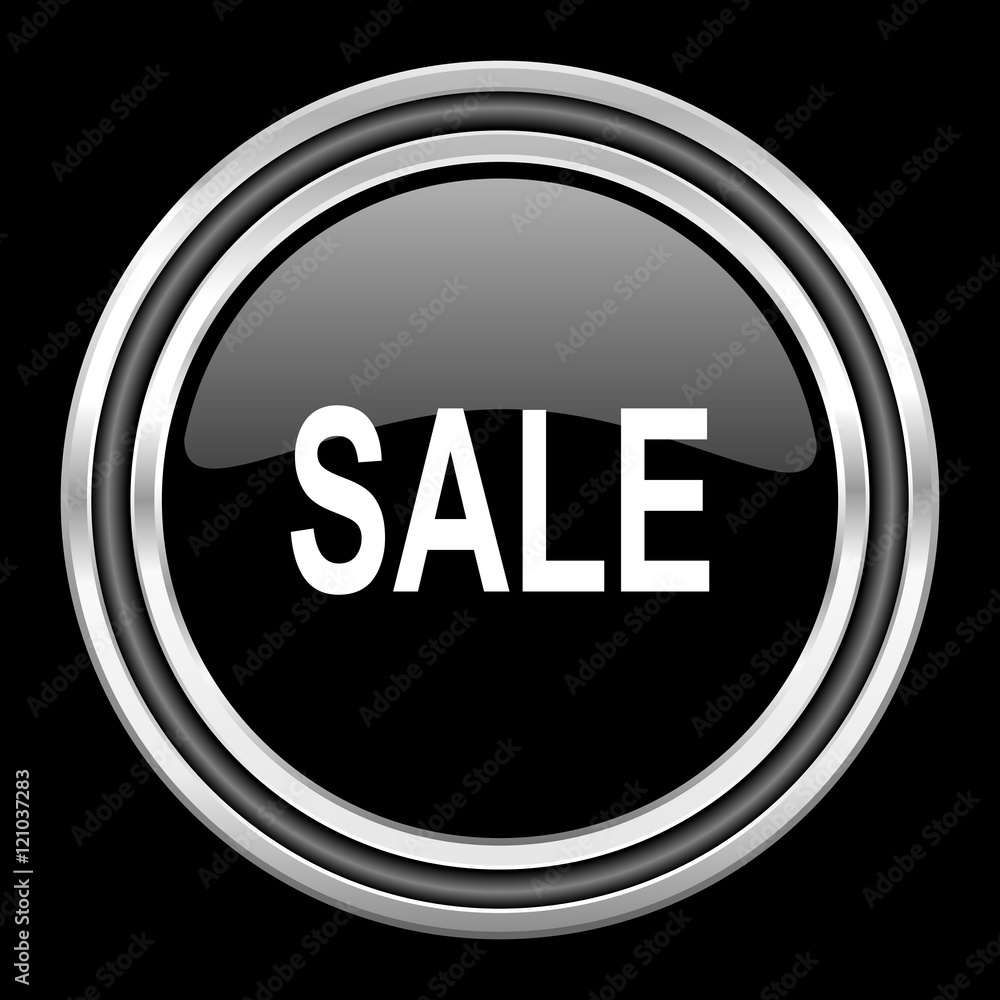 sale silver chrome metallic round web icon on black background sale silver chrome metallic round web icon on black background