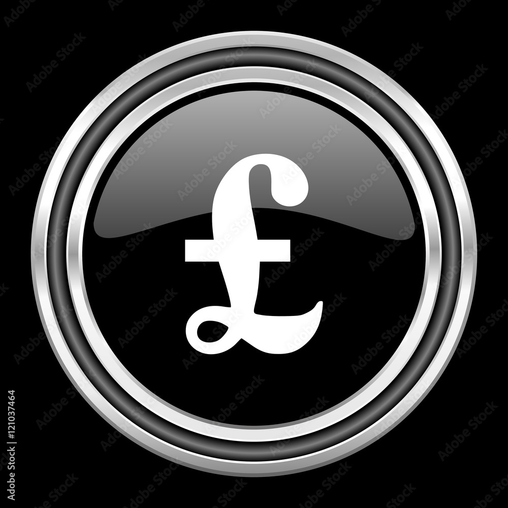 pound silver chrome metallic round web icon on black background pound silver chrome metallic round web icon on black background
