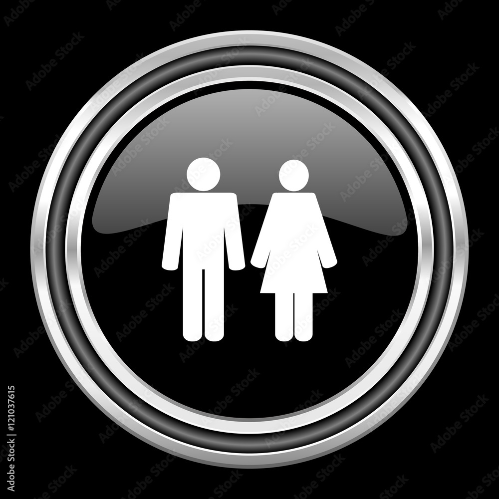couple silver chrome metallic round web icon on black background couple silver chrome metallic round web icon on black background
