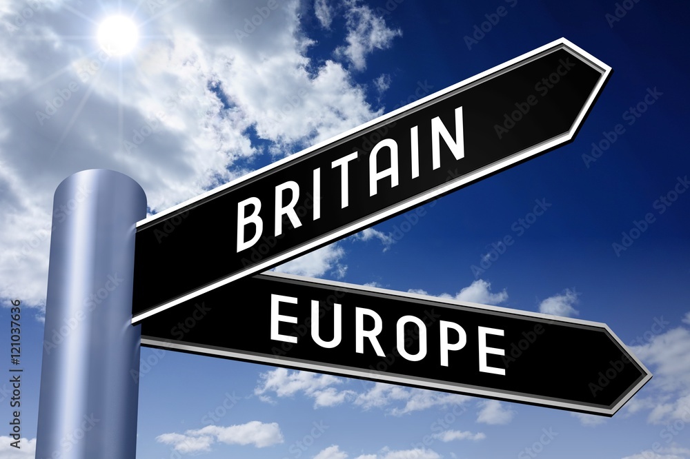 Fototapeta premium Singpost illustration, two arrows - Britain, Europe