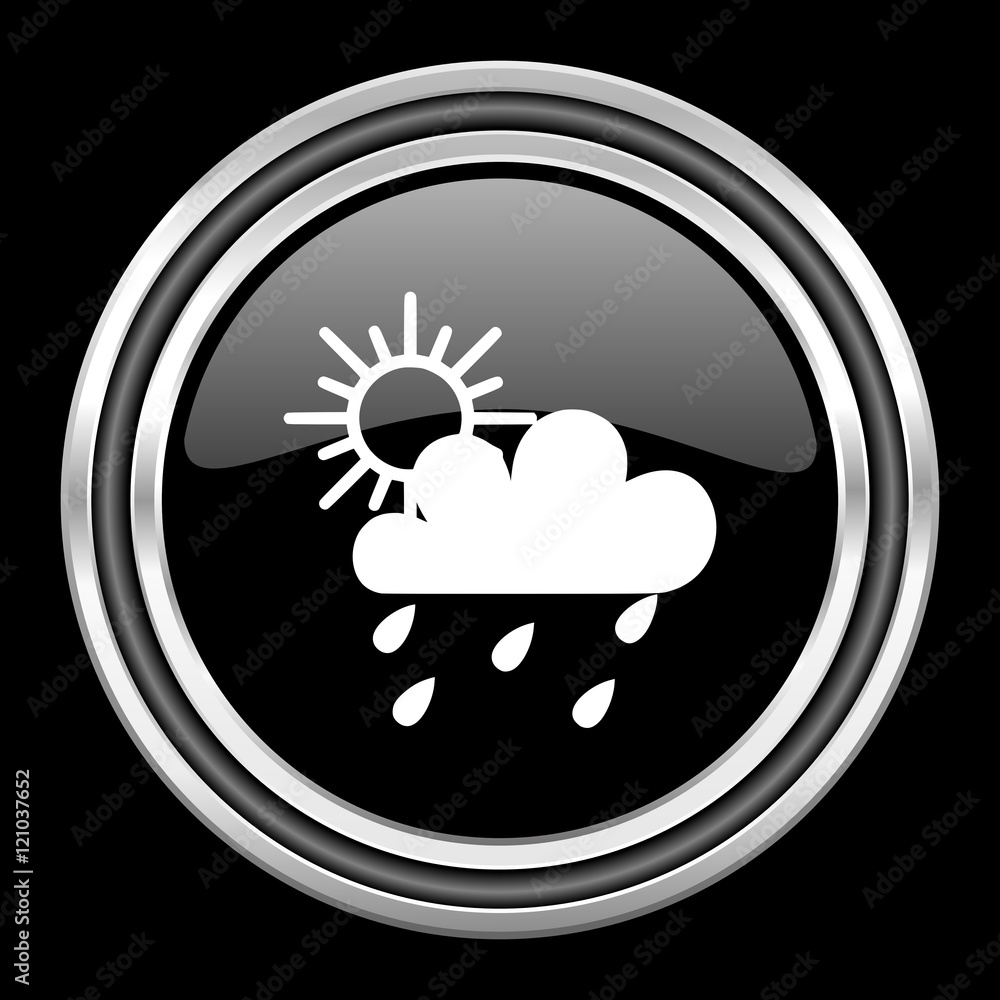rain silver chrome metallic round web icon on black background rain silver chrome metallic round web icon on black background
