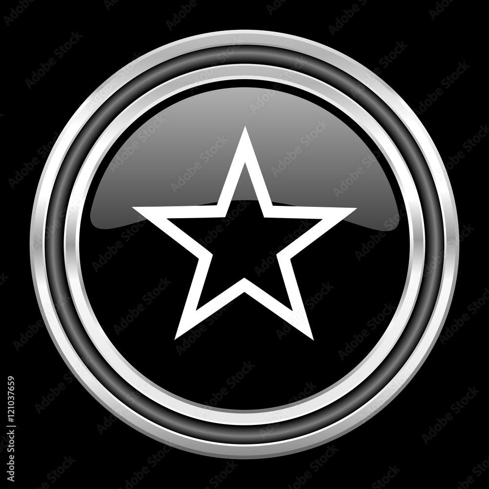 star silver chrome metallic round web icon on black background star silver chrome metallic round web icon on black background