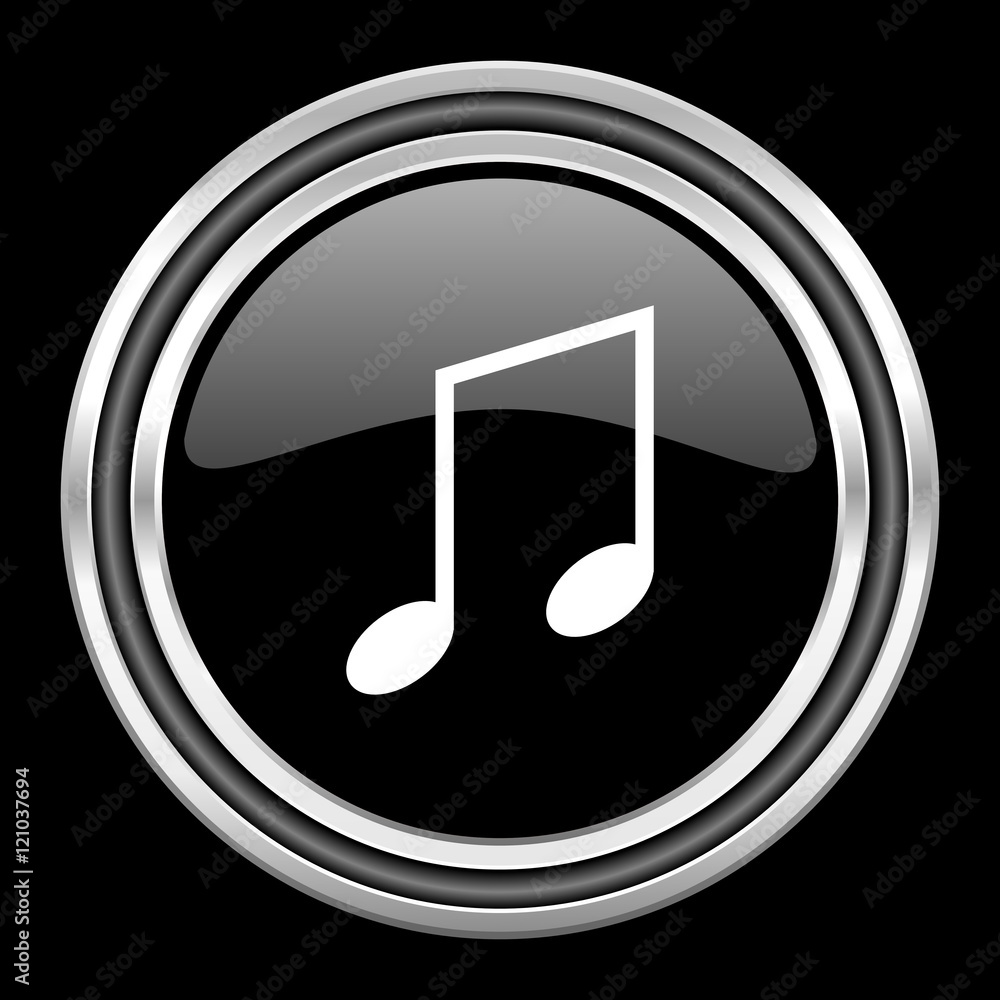 music silver chrome metallic round web icon on black background music silver chrome metallic round web icon on black background