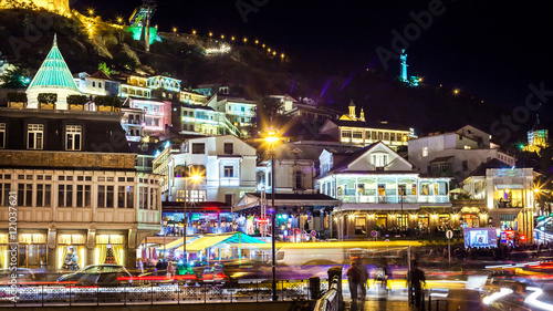 night view of Traditional wooden carving balconies in Sololaki o