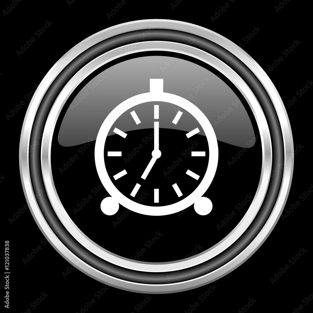 alarm silver chrome metallic round web icon on black background alarm silver chrome metallic round web icon on black background
