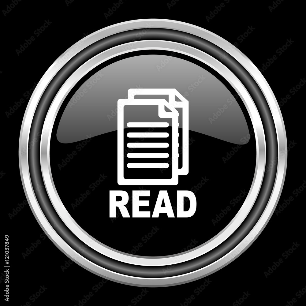 read silver chrome metallic round web icon on black background read silver chrome metallic round web icon on black background