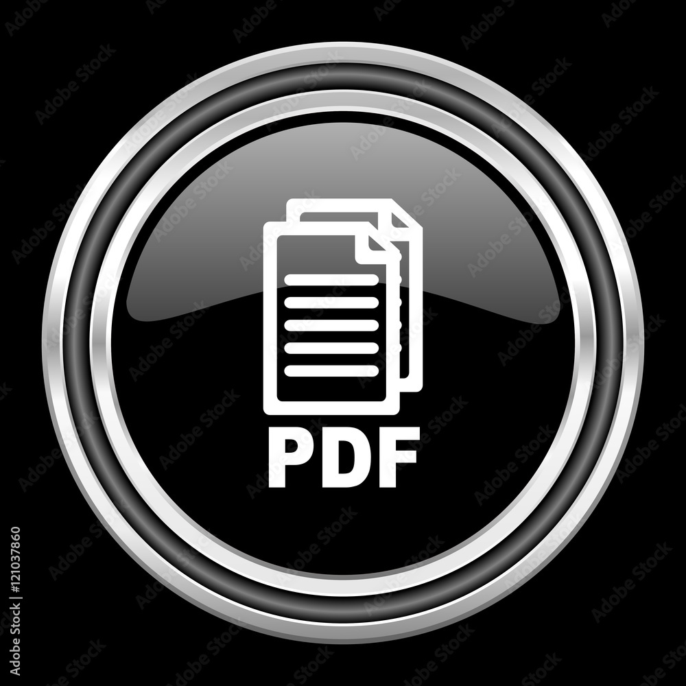 pdf silver chrome metallic round web icon on black background, pdf silver chrome metallic round web icon on black background,