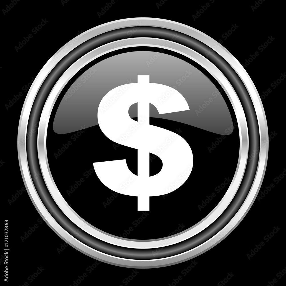 Obraz premium dollar silver chrome metallic round web icon on black background
