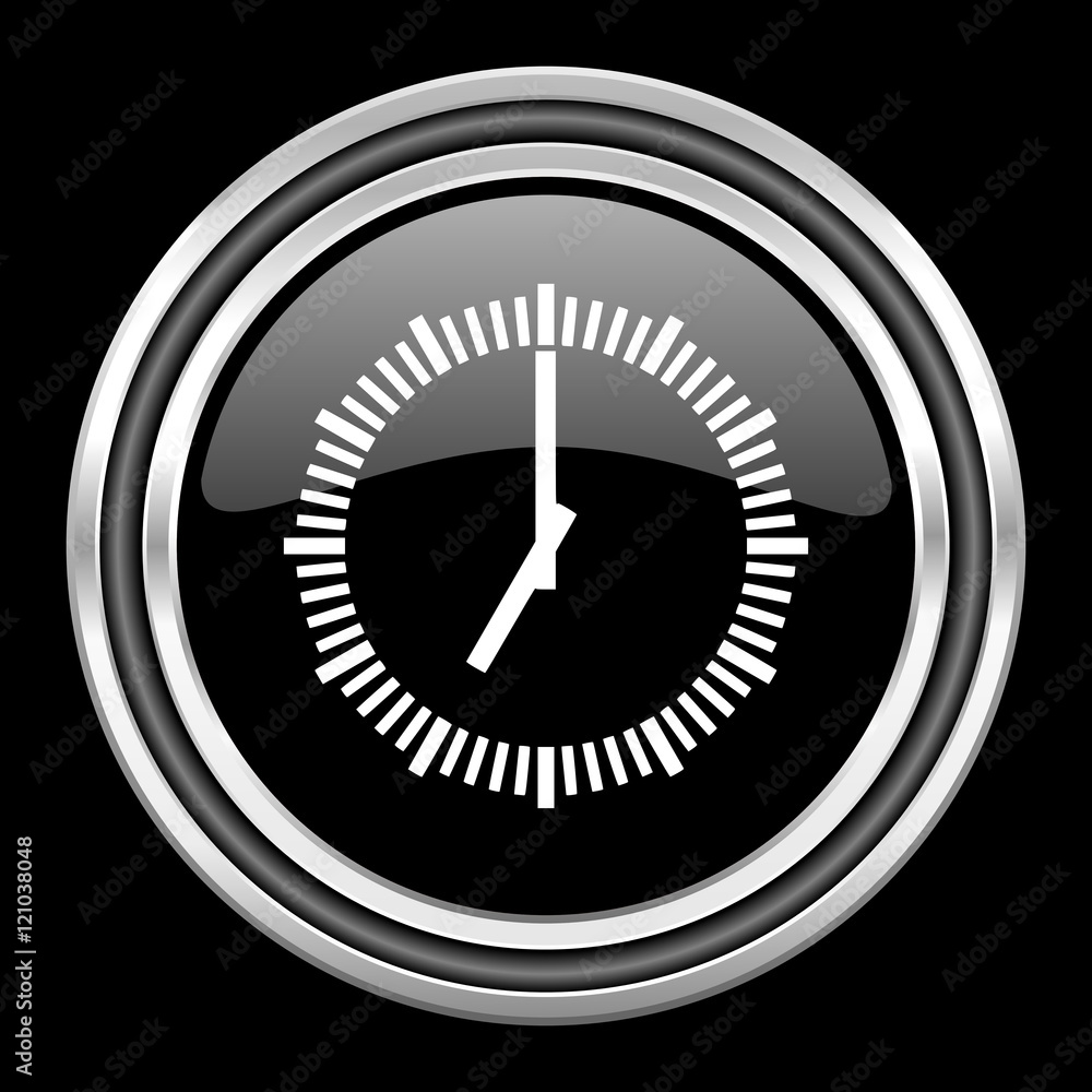 time silver chrome metallic round web icon on black background time silver chrome metallic round web icon on black background
