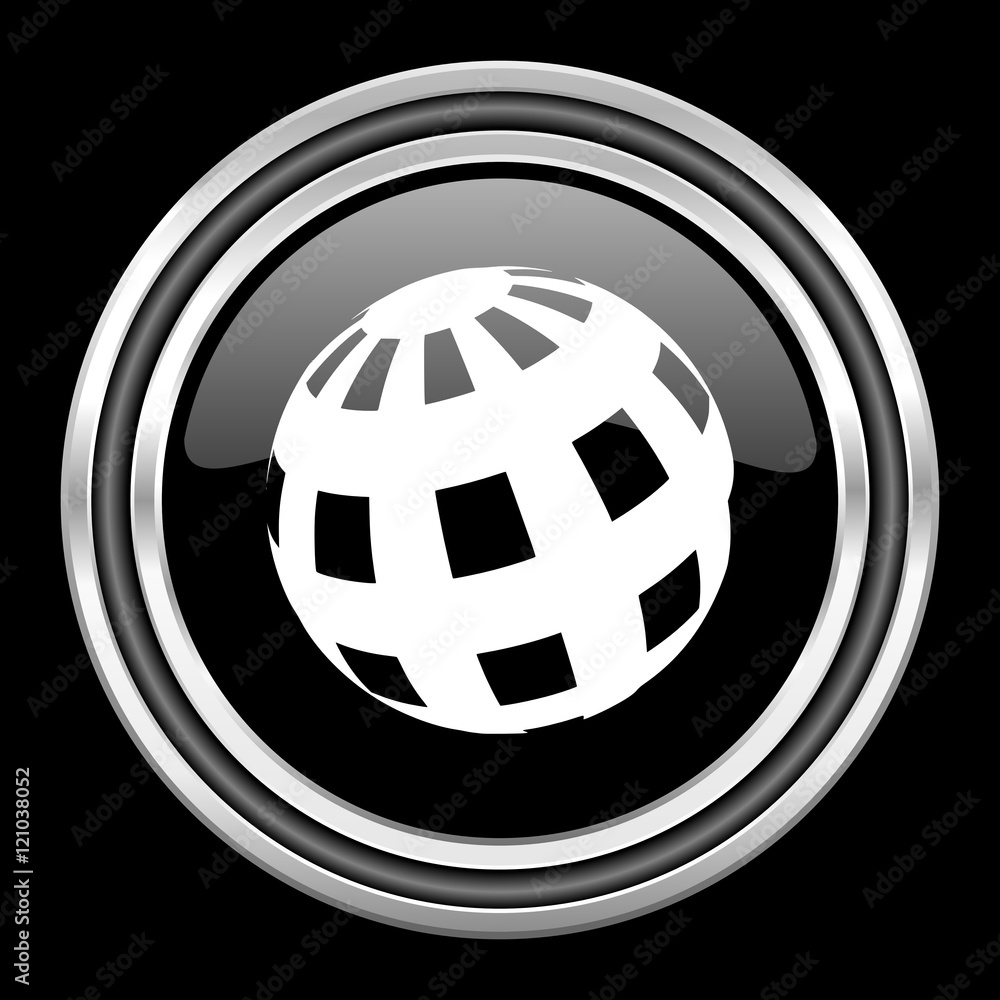 earth silver chrome metallic round web icon on black background earth silver chrome metallic round web icon on black background