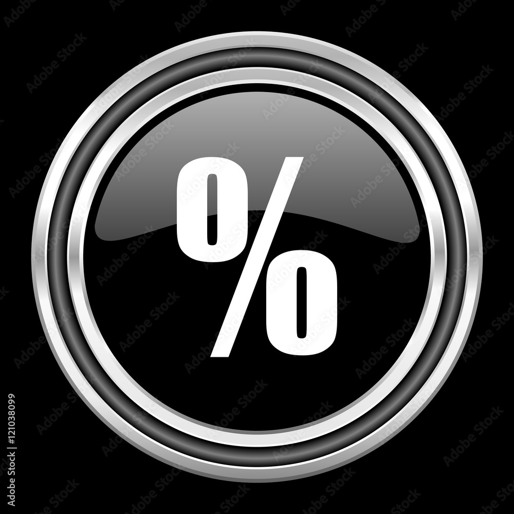 percent silver chrome metallic round web icon on black background percent silver chrome metallic round web icon on black background