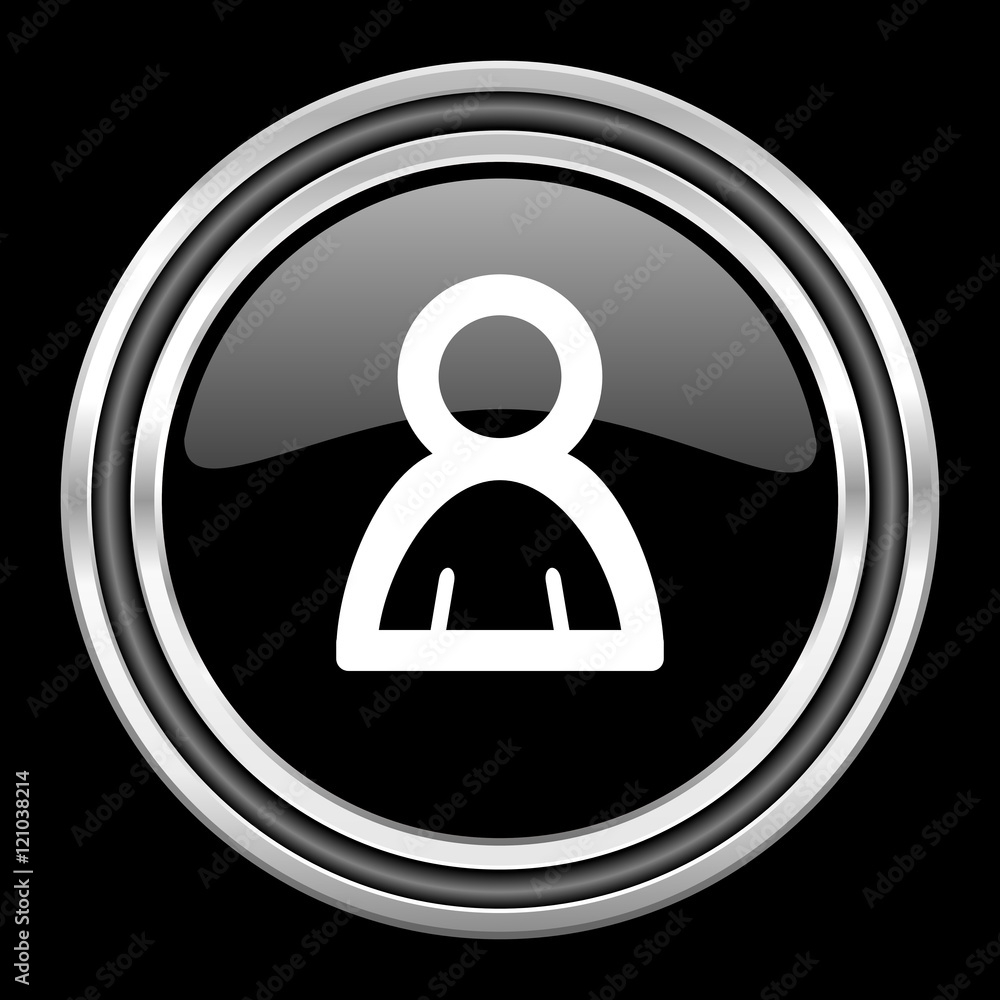 person silver chrome metallic round web icon on black background person silver chrome metallic round web icon on black background
