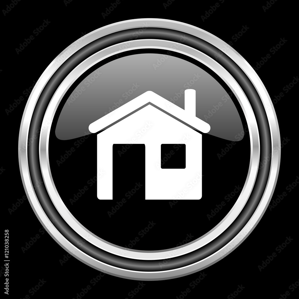 house silver chrome metallic round web icon on black background house silver chrome metallic round web icon on black background