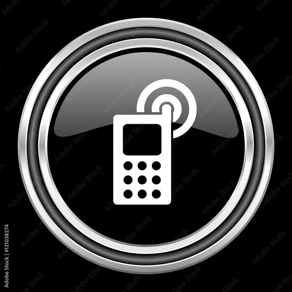 phone silver chrome metallic round web icon on black background phone silver chrome metallic round web icon on black background