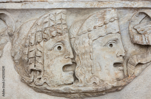 Ancient bas-relief in the baths of Diocletian in Rome. Italy