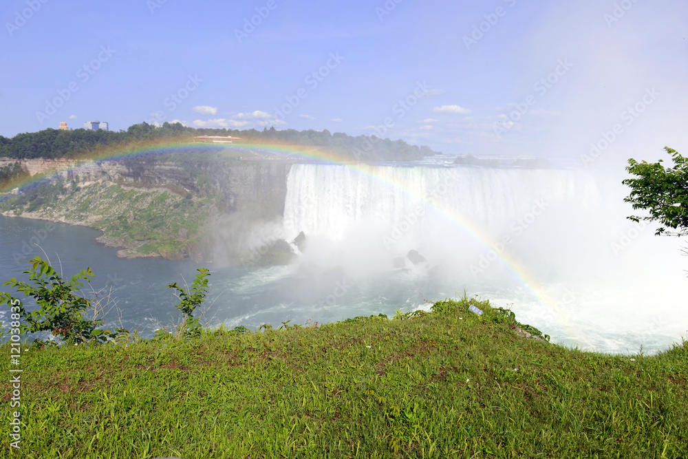 Rainbow in the mist, at Niagara Falls on the border of Canada and the United States