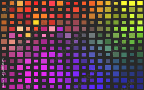 Colored squares of different sizes. Dark background. Vector.