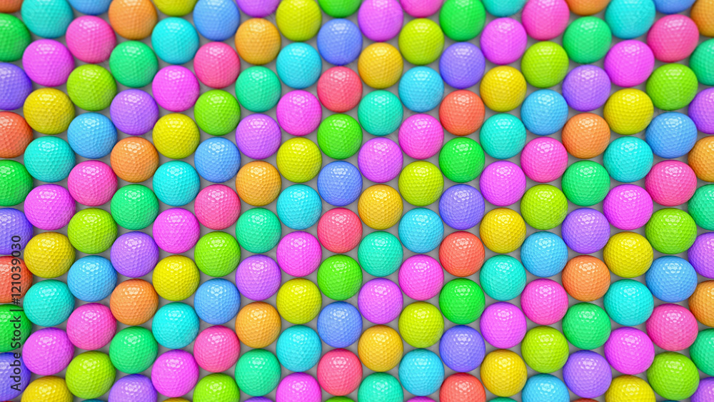 A massive vibrant array of colored golfballs. A massive vibrant array of colored golfballs.