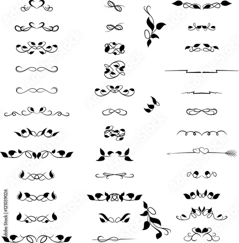 Set decorative design elements, calligraphic flourishes page decor