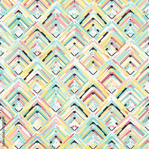 Seamless art. Retro background. Memphis print. Avant-garde ornament. Vintage pattern. Bauhaus graphic. Postmodernism illustration. Hipster design. Futuristic backdrop. Geometry wallpaper. Vector.

