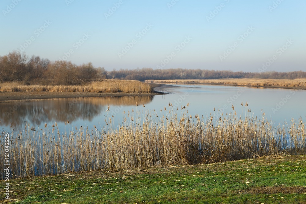 Lakeside autumn landscape