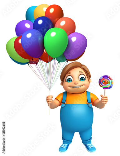 kid boy with Balloons & Lollypop